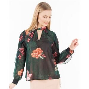 NWT Marciano Guess blouse vibrant floral print snake-textured green Sz XS